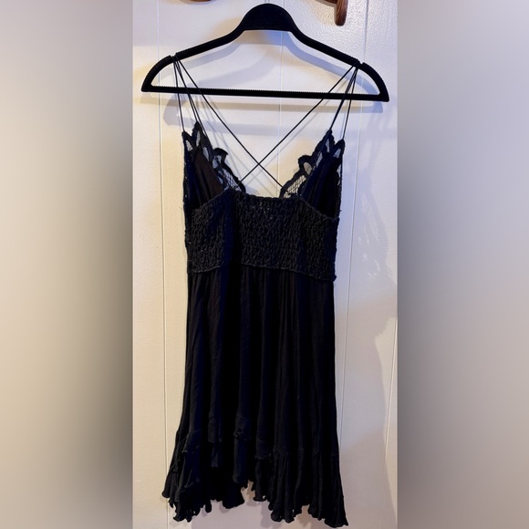 Free People Adella Slip Dress Black Lace Adjustable Ruffle Smocked - Picture 5 of 7